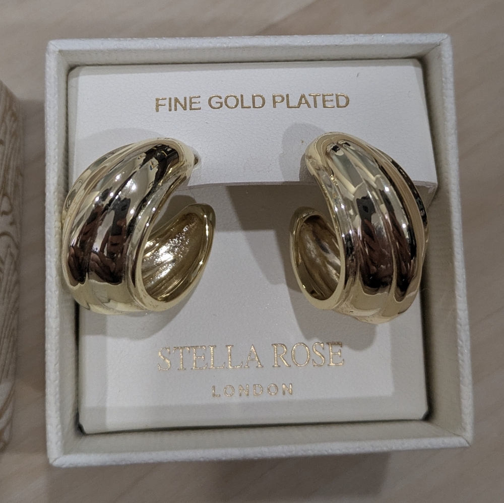 Stella Rose London Gold Plated Hoop Earrings, Studded Backs